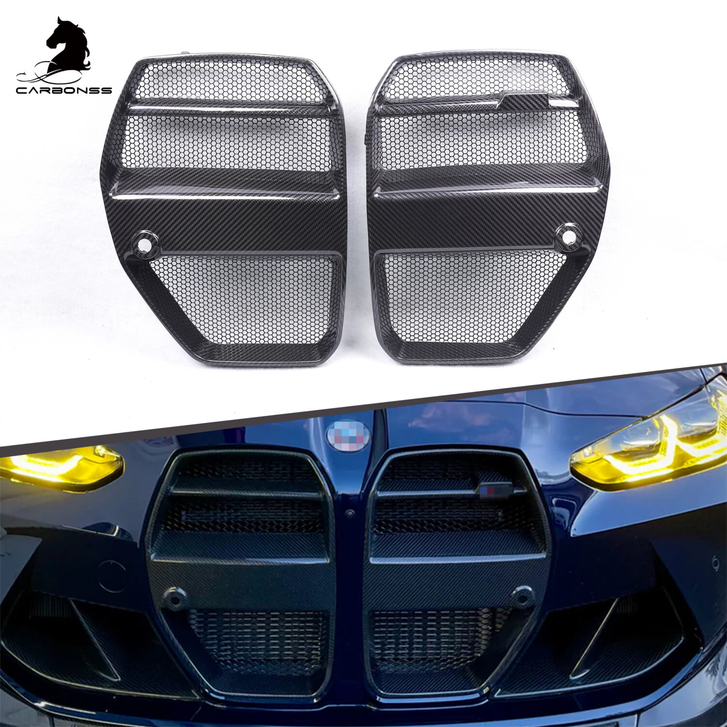 bmw g80 g82 m3 m4 v type anti insect net front grille trims 2021+